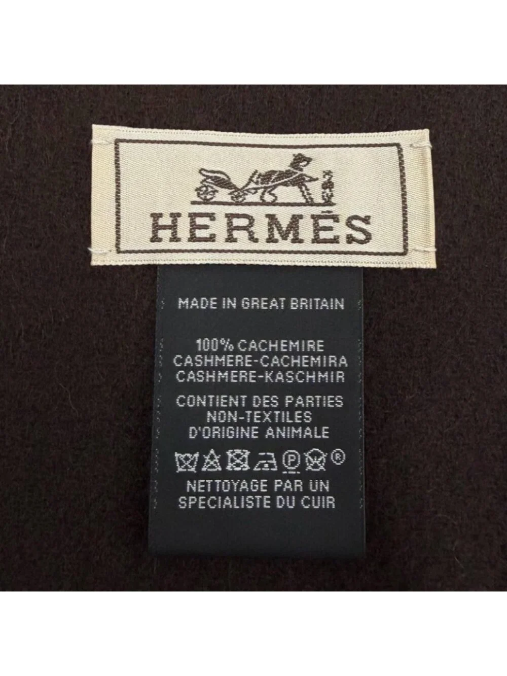 ★SOLD★ Hermes Cashmere Black Brown Ebony Leather Horsebit Logo Embroidery - Picture 8 of 8